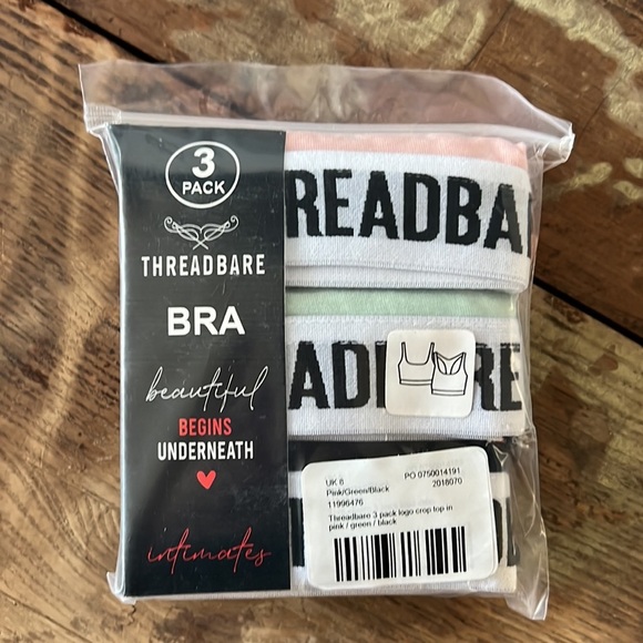Threadbare 3 pack logo bralet in pink / green / black UK Size 8 - Picture 4 of 6